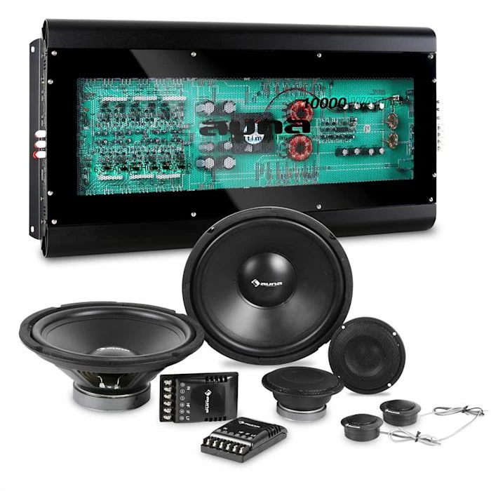 Auna Packs Sono Auto CS-Comp-12 Kit HiFi Auto Set Complet De Haut-parleurs | Amplificateur 6 Canaux